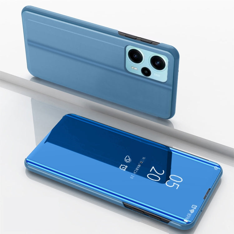 Plated mirror flip kickstand leather phone case, blue with mirror front