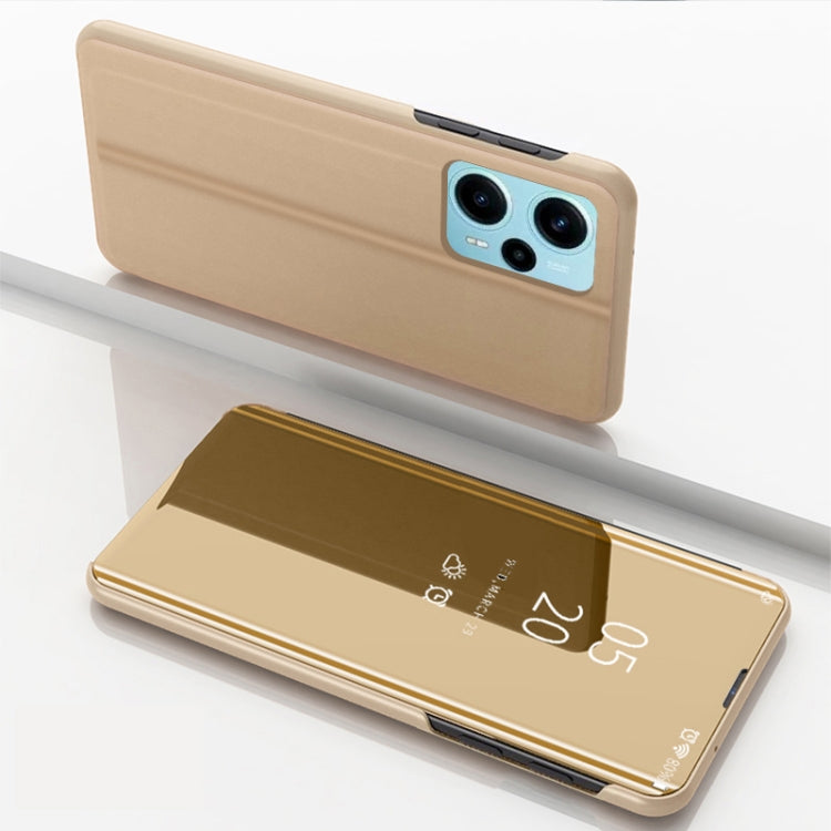 Plated mirror flip kickstand leather phone case, beige back with gold mirror front
