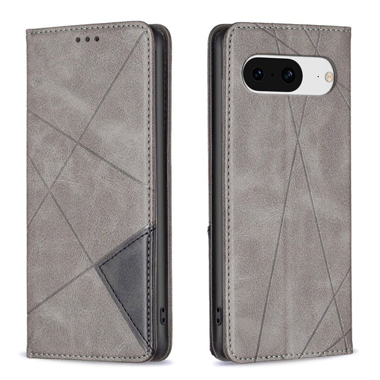 Grey leather phone case with geometric rhombus texture and camera/port cutouts