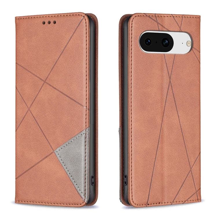 Brown leather phone case with geometric rhombus texture and camera/port cutouts