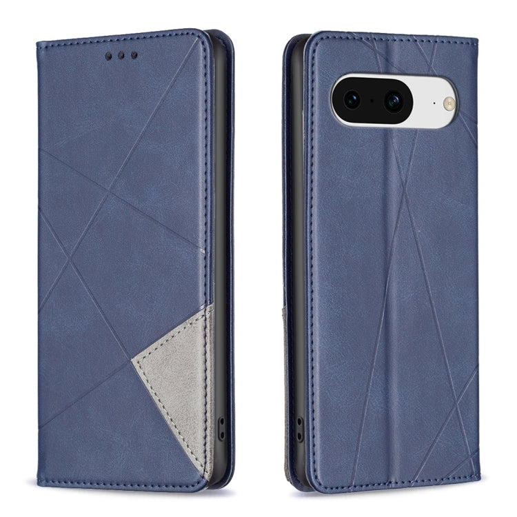 Blue leather phone case with geometric rhombus texture and camera/port cutouts