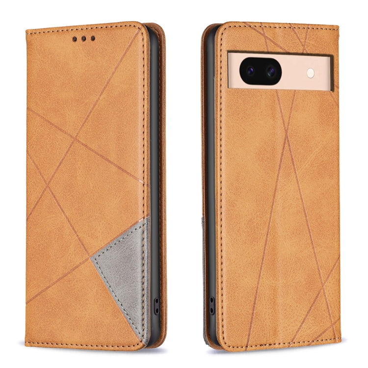 Tan rhombus-texture magnetic leather phone wallet case with flap and camera cutout