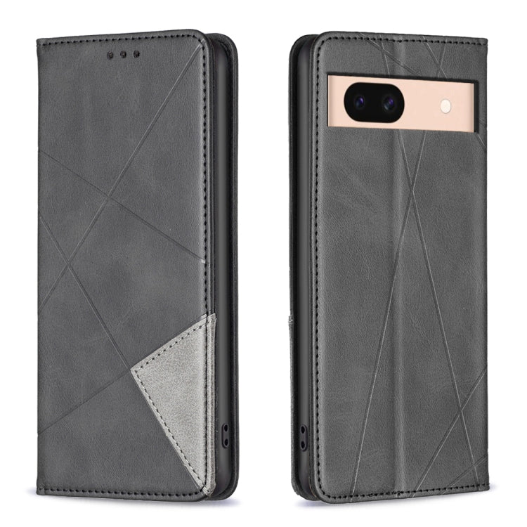 Charcoal grey rhombus-texture magnetic leather phone wallet case with front flap