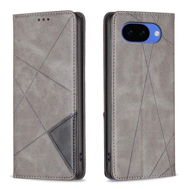 Grey rhombus-texture magnetic leather phone wallet case with flap and cutouts