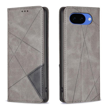 Grey rhombus-texture magnetic leather phone wallet case with flap and cutouts