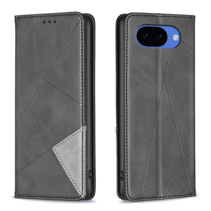 Dark grey rhombus-texture magnetic leather phone wallet case with card-slot pocket