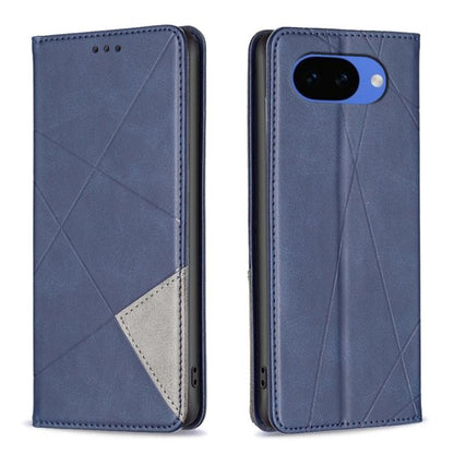 Blue rhombus-texture magnetic leather phone wallet case with flap and camera opening