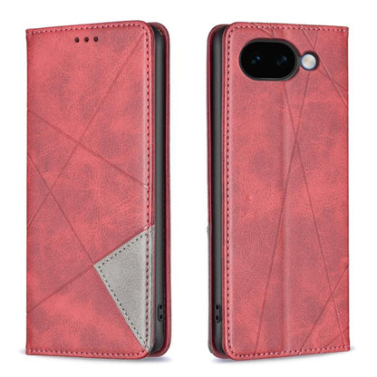 Red magnetic leather phone case with rhombus texture and gray accent panel