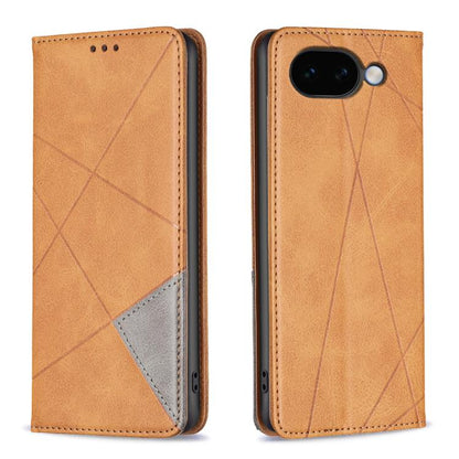 Tan magnetic leather phone case with rhombus texture and gray accent panel