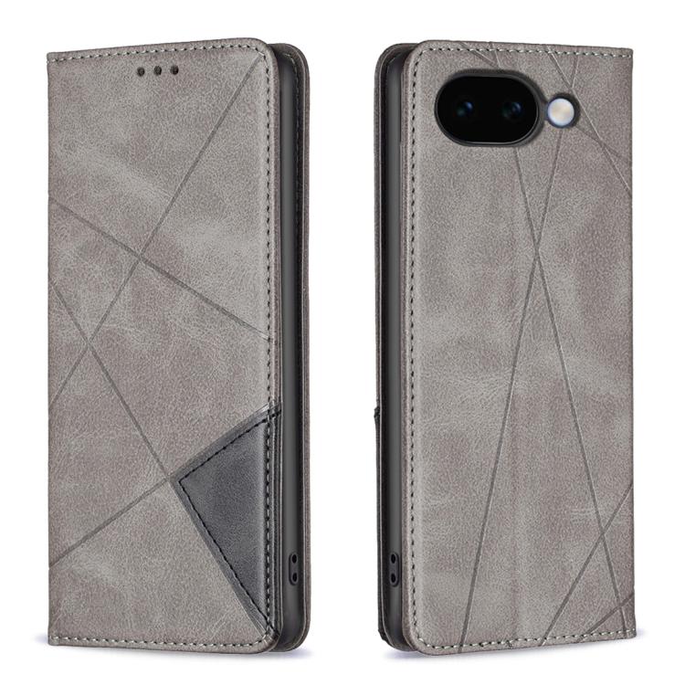 Gray magnetic leather phone case with rhombus texture and gray accent panel