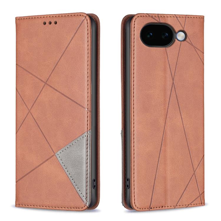 Rose/tan magnetic leather phone case with rhombus texture and gray accent panel