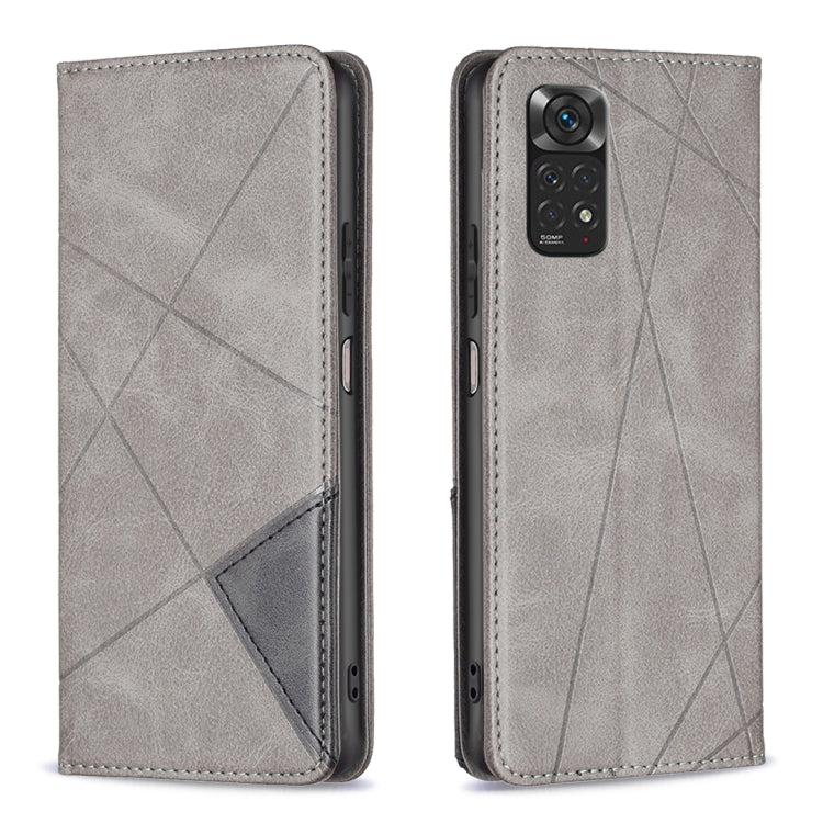 Rhombus-texture leather phone case with magnetic flap, light gray, card pocket, camera cutout