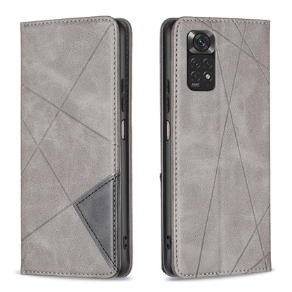 Rhombus-texture leather phone case with magnetic flap, light gray, card pocket, camera cutout