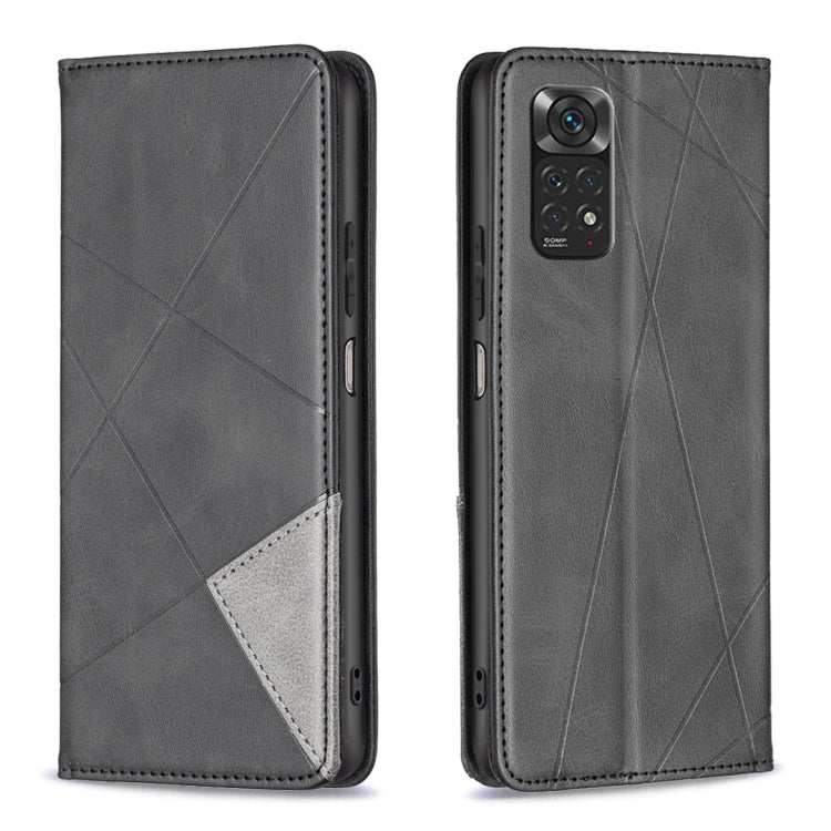 Magnetic leather phone case with rhombus texture, dark gray, two-tone inner pocket