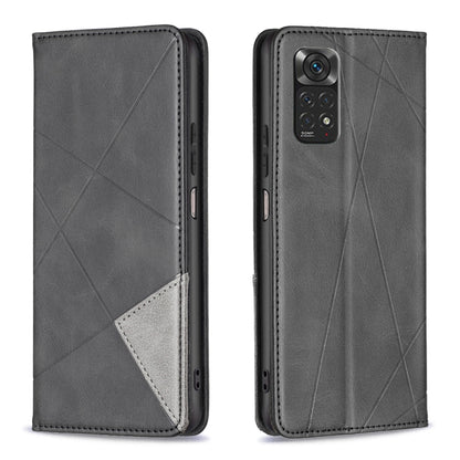 Magnetic leather phone case with rhombus texture, dark gray, two-tone inner pocket