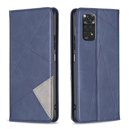 Magnetic leather phone case with rhombus texture, navy blue, two-tone inner pocket