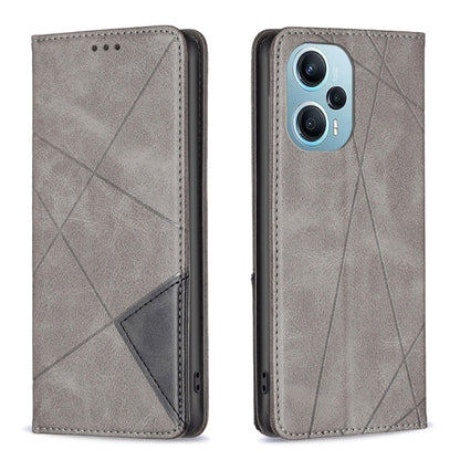 Rhombus-texture leather phone case with magnetic flap, light gray, card pocket, cutout