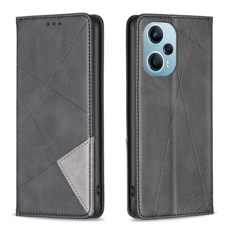 Rhombus-texture leather phone case with magnetic flap, dark gray, card pocket, camera cutout