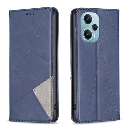 Rhombus-texture leather phone case with magnetic flap, navy blue, card pocket, camera cutout