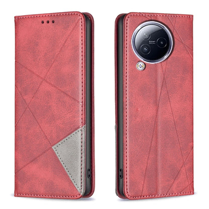 Magnetic leather phone case with rhombus texture, red, two-tone inner pocket