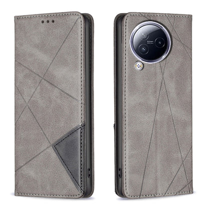 Magnetic leather phone case with rhombus texture, light gray, two-tone inner pocket