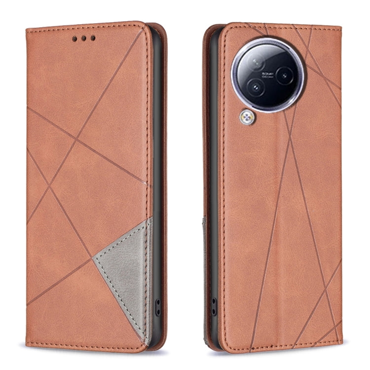 Magnetic leather phone case with rhombus texture, tan/brown, two-tone inner pocket