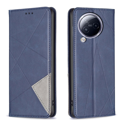 Magnetic leather phone case with rhombus texture, deep blue, two-tone inner pocket