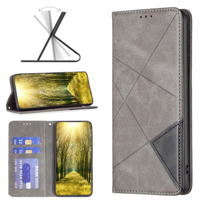 Gray magnetic leather phone case with rhombus pattern, folio with card slots