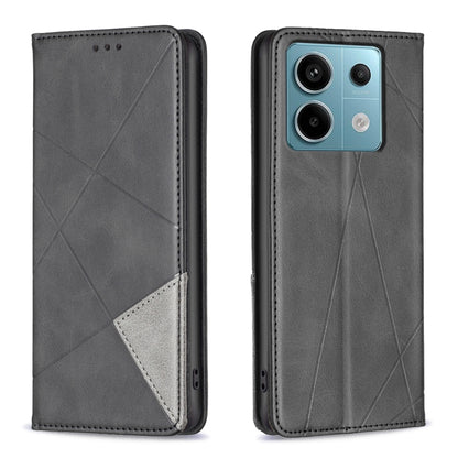 Dark grey rhombus texture magnetic leather phone case with flip cover and camera cutout