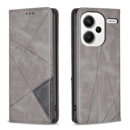 Light gray leather phone case with rhombus texture, magnetic flap and card pocket