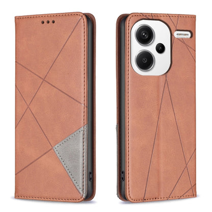 Cognac leather phone case with rhombus texture, magnetic flap and card pocket