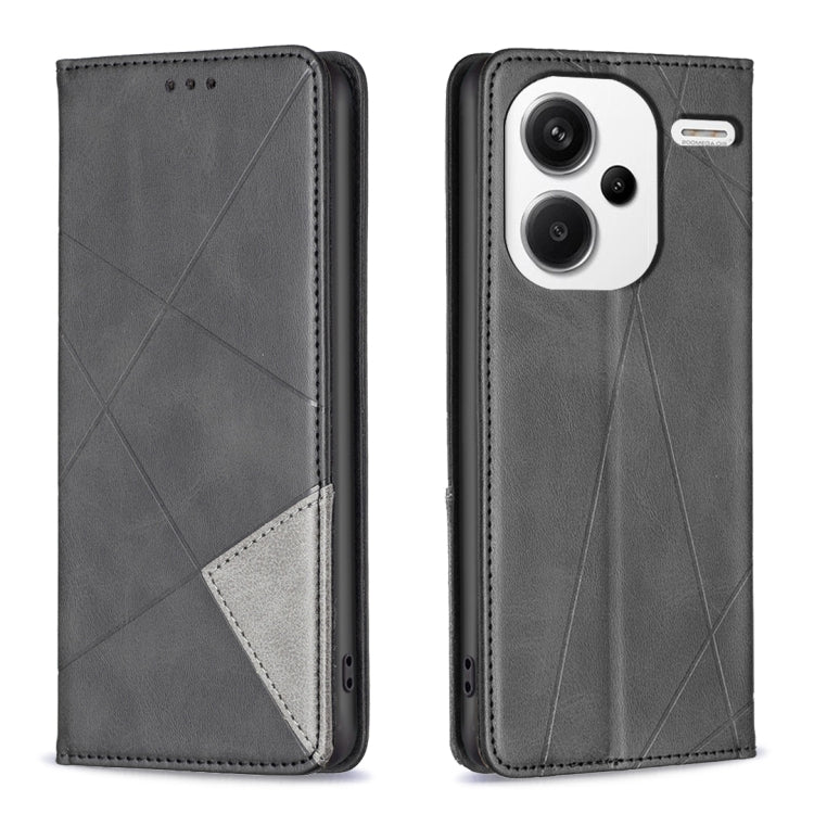 Dark gray leather phone case with rhombus texture, magnetic flap and card pocket