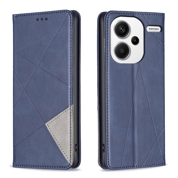Navy blue leather phone case with rhombus texture, magnetic flap and card pocket