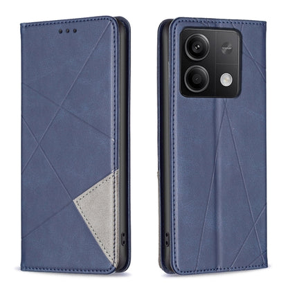 Rhombus-texture magnetic leather phone case, blue folio style with camera opening