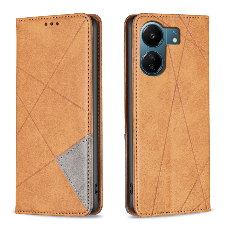 Rhombus-texture magnetic leather phone case, tan folio style with camera opening