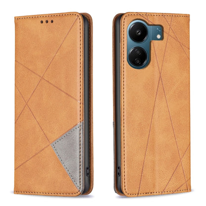 Rhombus-texture magnetic leather phone case, tan folio style with camera opening