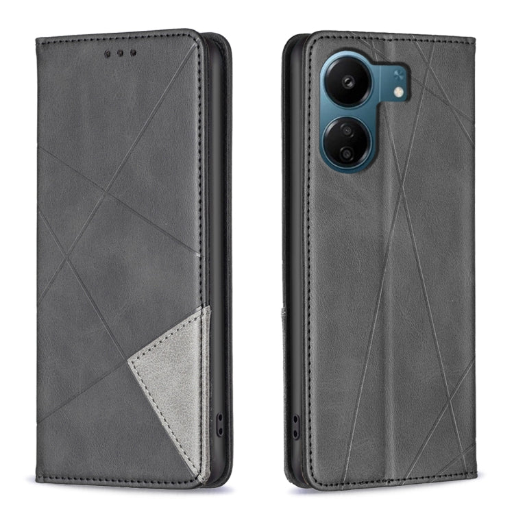 Gray leather phone case with rhombus texture, magnetic flap and card pocket