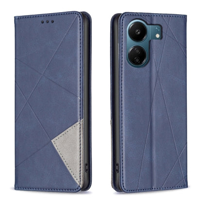 Blue leather phone case with rhombus texture, magnetic flap and card pocket