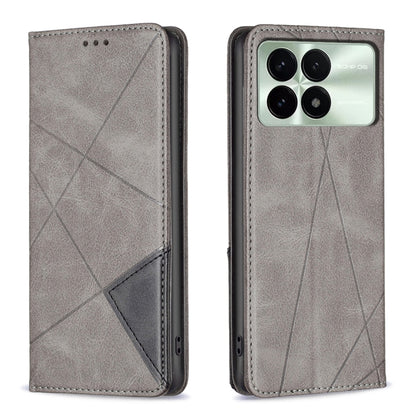 Magnetic leather phone case with rhombus texture, gray folio with light interior pocket