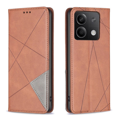 Magnetic leather phone case with rhombus texture, tan flip cover and side button openings.