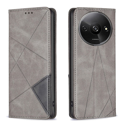Gray rhombus-pattern magnetic leather phone case with flip cover and card slot