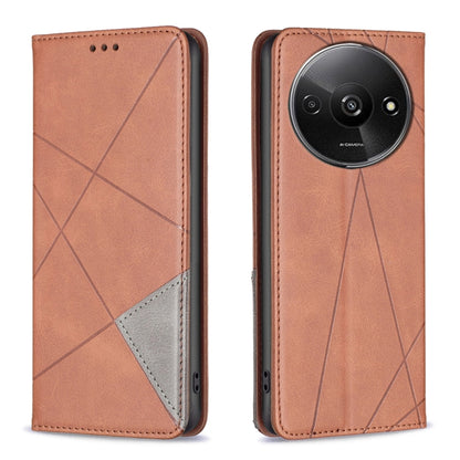 Light brown rhombus-pattern magnetic leather phone case with flip cover and card slot