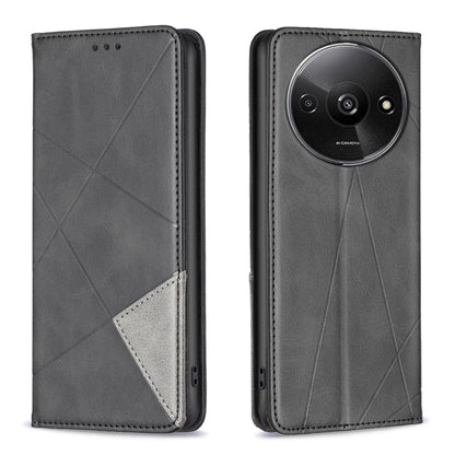Dark gray rhombus-pattern magnetic leather phone case with flip cover and card slot