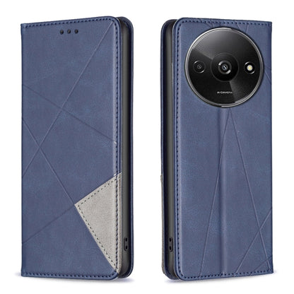 Navy blue rhombus-pattern magnetic leather phone case with flip cover and card slot