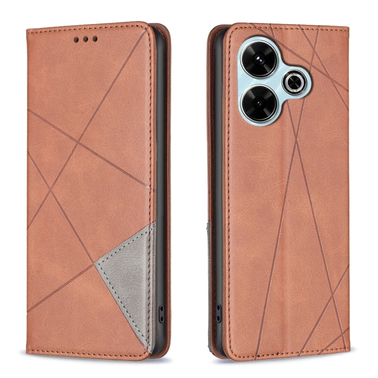 Brown magnetic leather phone case with rhombus texture and flip cover with card sleeve