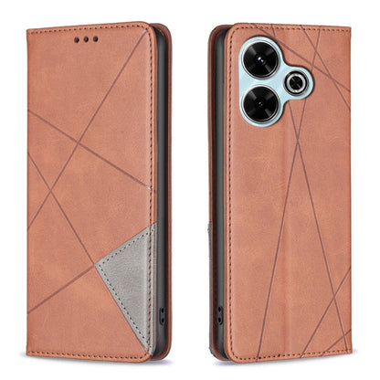 Brown magnetic leather phone case with rhombus texture and flip cover with card sleeve