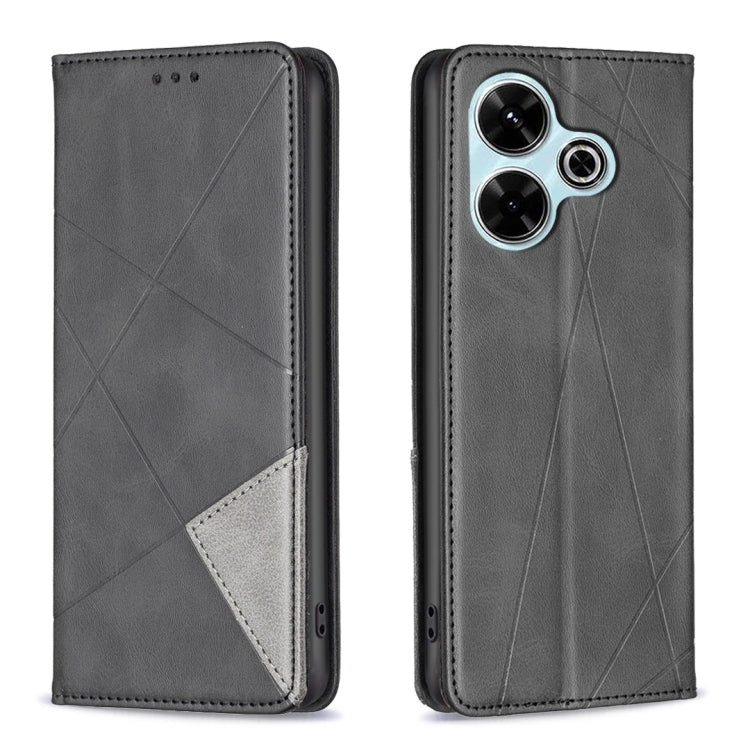 Charcoal grey magnetic leather phone case with rhombus texture and camera cutout