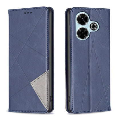 Blue rhombus-texture magnetic leather phone case with flip cover and camera cutouts