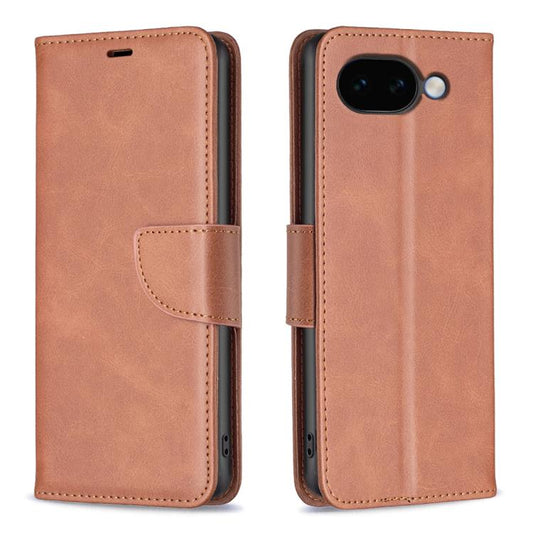 Brown lambskin leather flip phone case with magnetic clasp and port cutouts