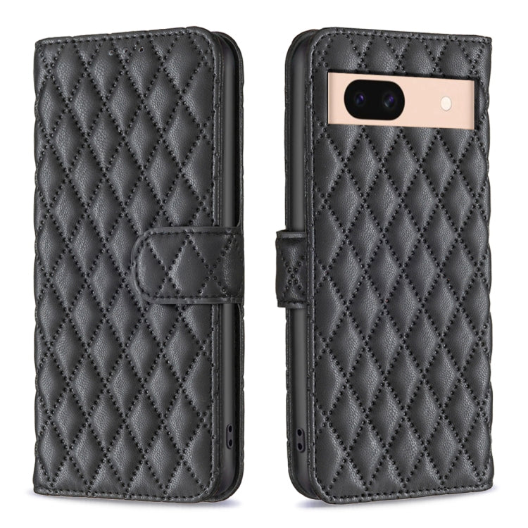 Black diamond lattice leather flip wallet phone case with magnetic strap and cutouts
